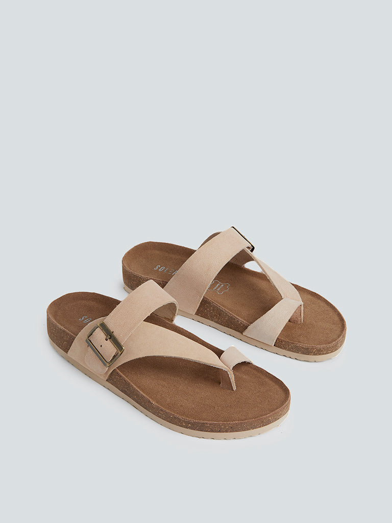 SOLEPLAY Beige Buckled Leather Comfort Sandals